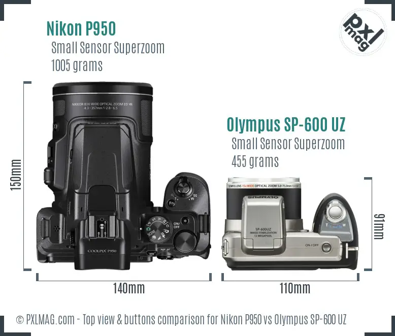 Nikon P950 vs Olympus SP-600 UZ top view buttons comparison