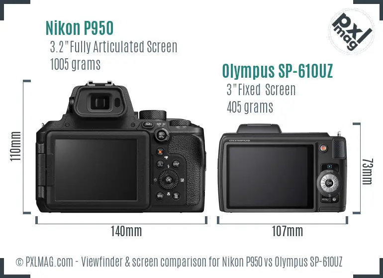 Nikon P950 vs Olympus SP-610UZ Screen and Viewfinder comparison