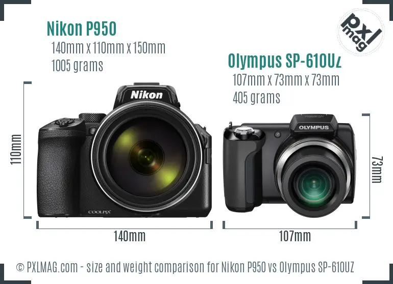 Nikon P950 vs Olympus SP-610UZ size comparison