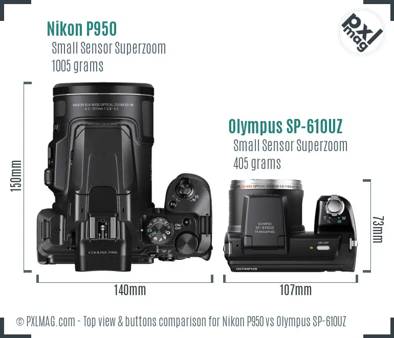 Nikon P950 vs Olympus SP-610UZ top view buttons comparison