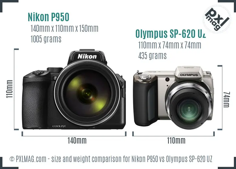 Nikon P950 vs Olympus SP-620 UZ size comparison