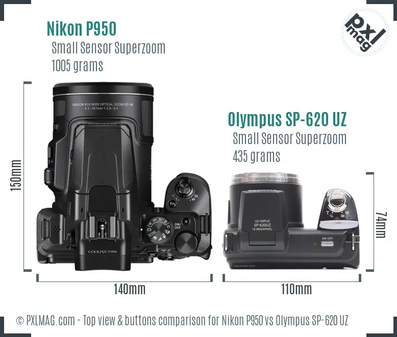 Nikon P950 vs Olympus SP-620 UZ top view buttons comparison
