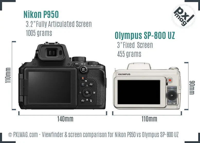 Nikon P950 vs Olympus SP-800 UZ Screen and Viewfinder comparison
