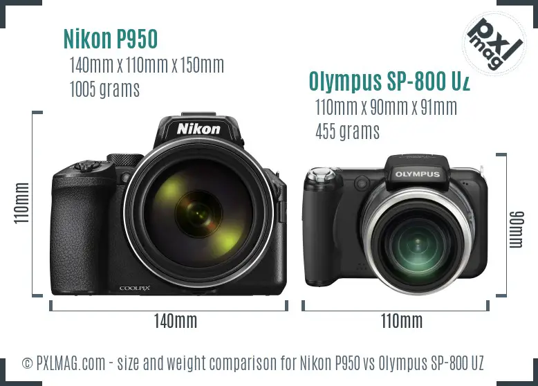 Nikon P950 vs Olympus SP-800 UZ size comparison
