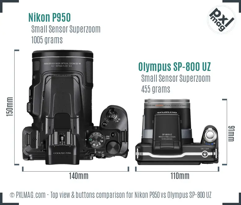 Nikon P950 vs Olympus SP-800 UZ top view buttons comparison