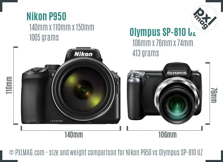 Nikon P950 vs Olympus SP-810 UZ size comparison