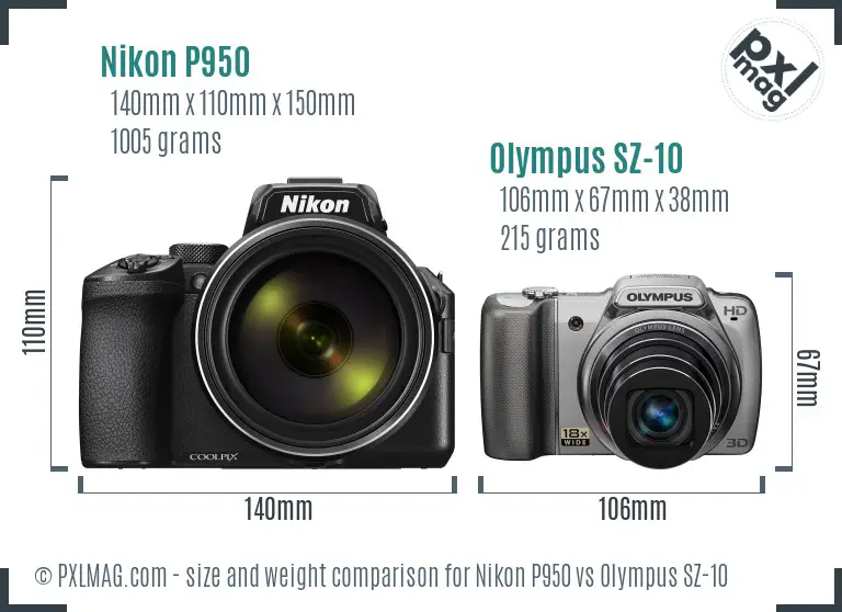 Nikon P950 vs Olympus SZ-10 size comparison