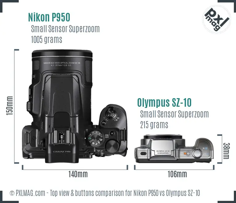 Nikon P950 vs Olympus SZ-10 top view buttons comparison
