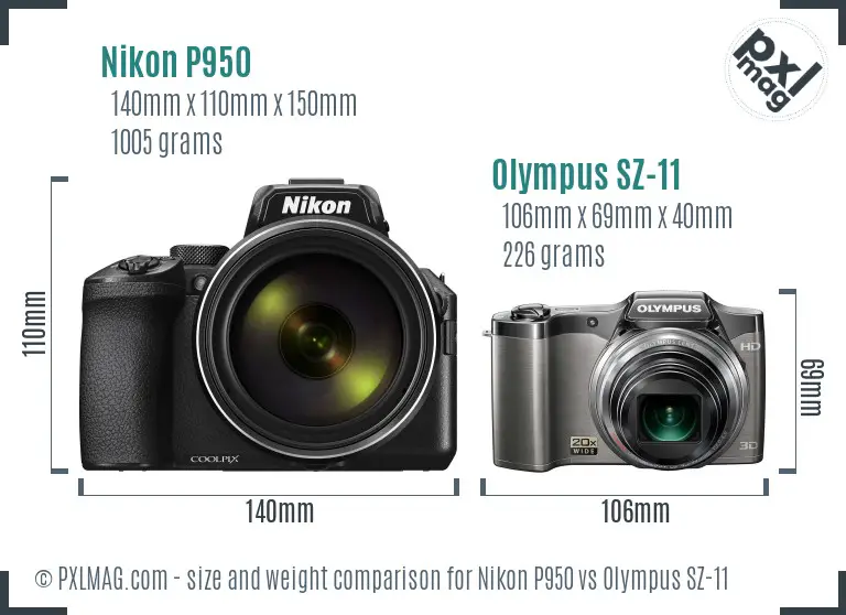 Nikon P950 vs Olympus SZ-11 size comparison