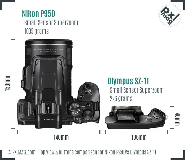 Nikon P950 vs Olympus SZ-11 top view buttons comparison