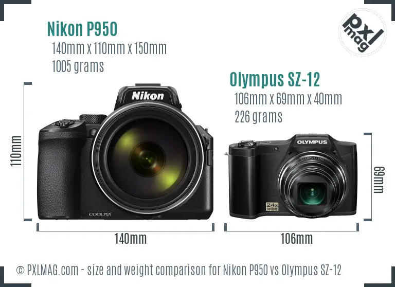 Nikon P950 vs Olympus SZ-12 size comparison