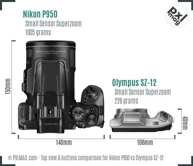 Nikon P950 vs Olympus SZ-12 top view buttons comparison