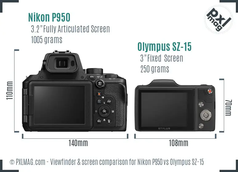 Nikon P950 vs Olympus SZ-15 Screen and Viewfinder comparison