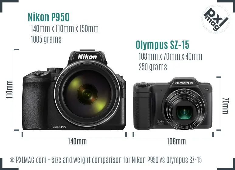 Nikon P950 vs Olympus SZ-15 size comparison