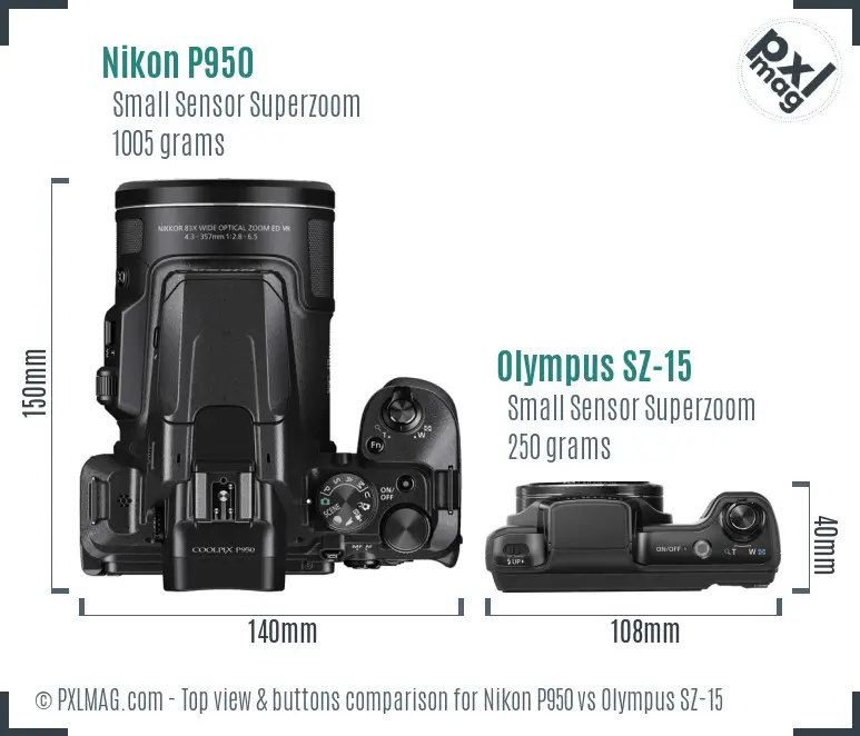 Nikon P950 vs Olympus SZ-15 top view buttons comparison
