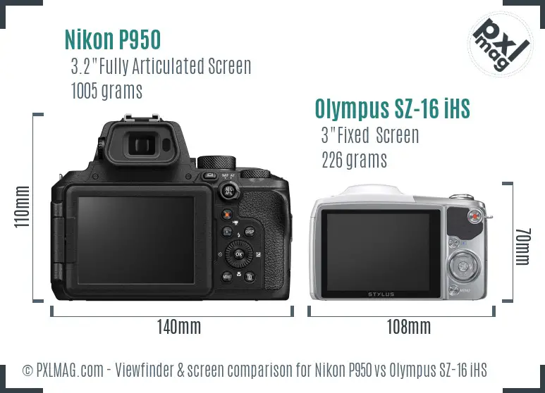 Nikon P950 vs Olympus SZ-16 iHS Screen and Viewfinder comparison