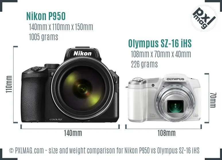 Nikon P950 vs Olympus SZ-16 iHS size comparison