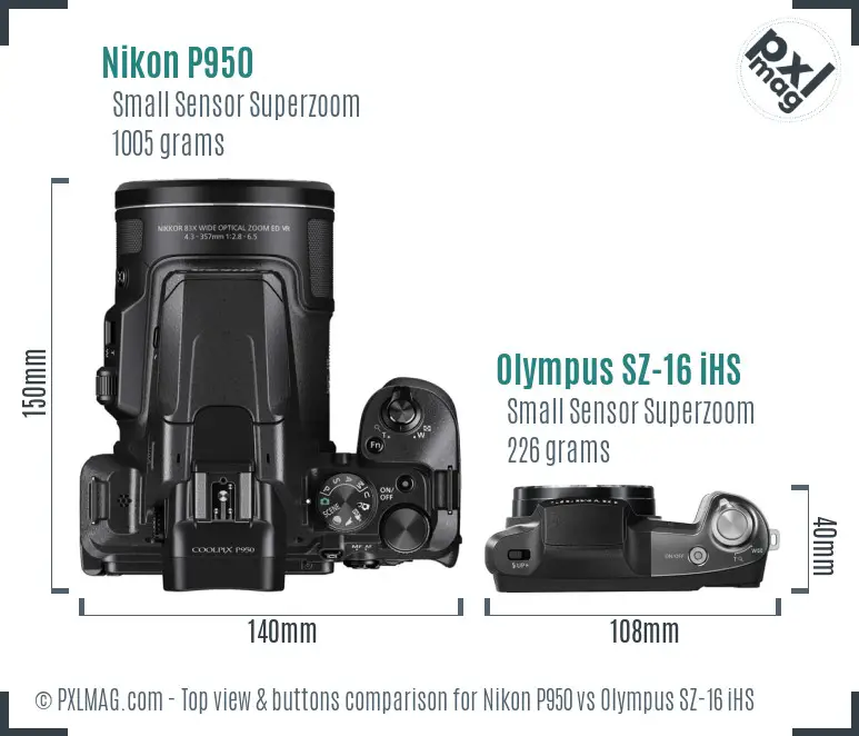 Nikon P950 vs Olympus SZ-16 iHS top view buttons comparison