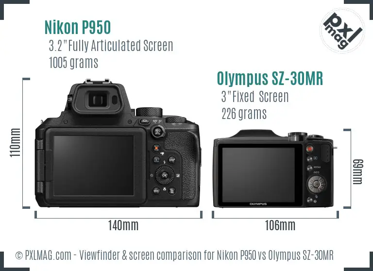 Nikon P950 vs Olympus SZ-30MR Screen and Viewfinder comparison