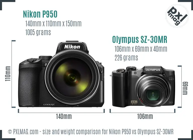 Nikon P950 vs Olympus SZ-30MR size comparison