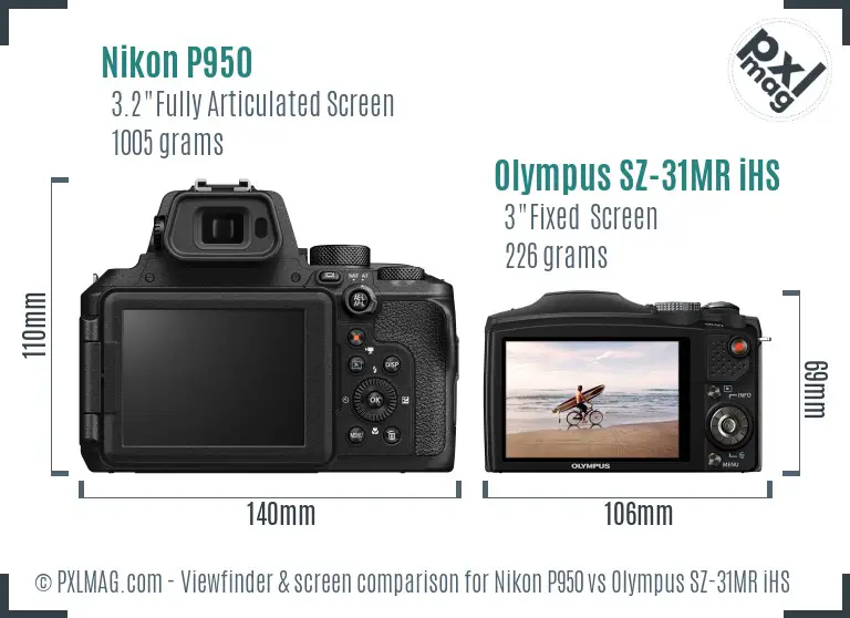 Nikon P950 vs Olympus SZ-31MR iHS Screen and Viewfinder comparison