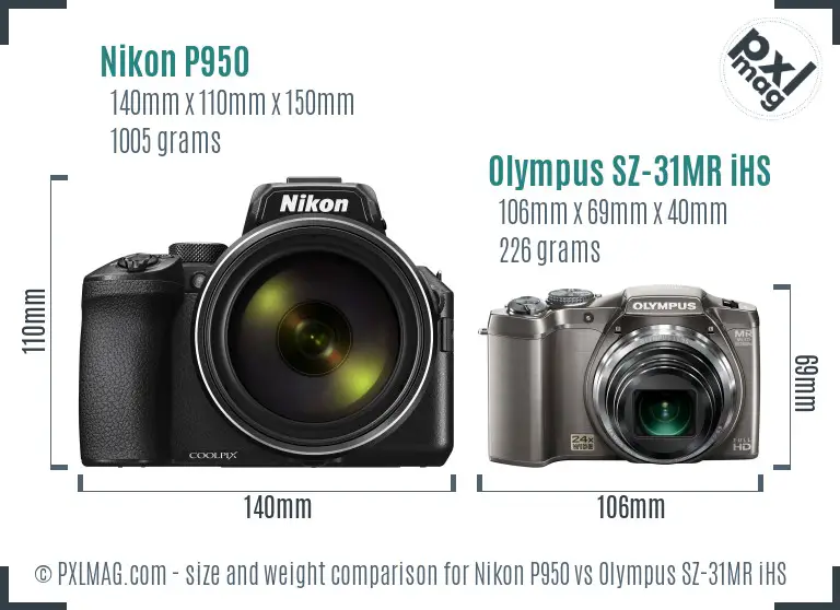 Nikon P950 vs Olympus SZ-31MR iHS size comparison