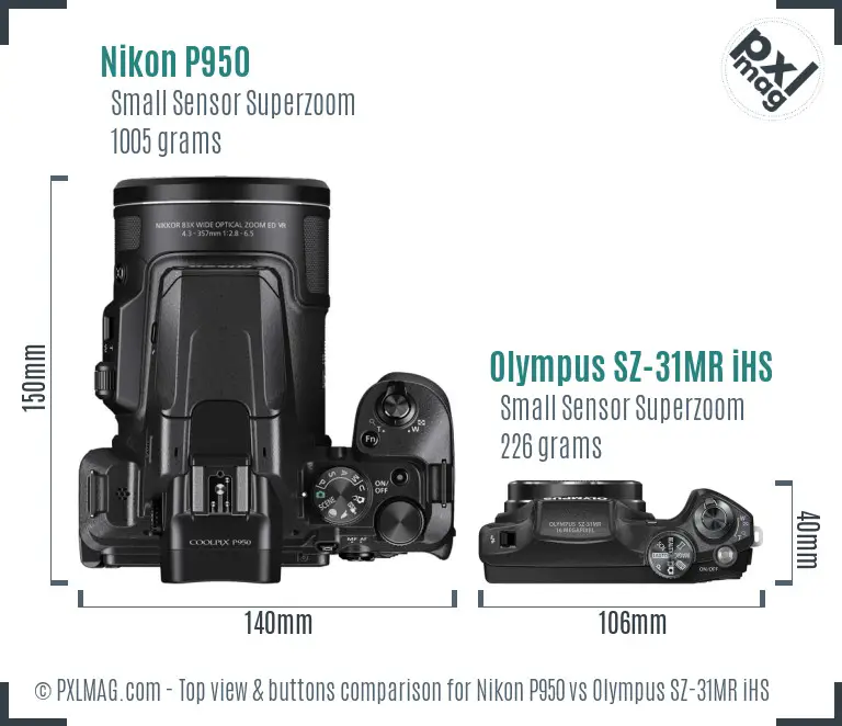 Nikon P950 vs Olympus SZ-31MR iHS top view buttons comparison