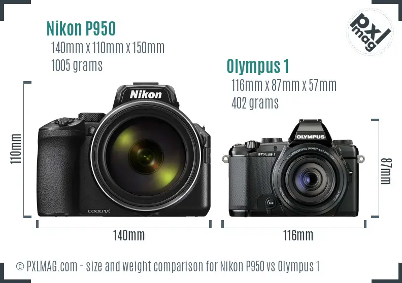 Nikon P950 vs Olympus 1 size comparison