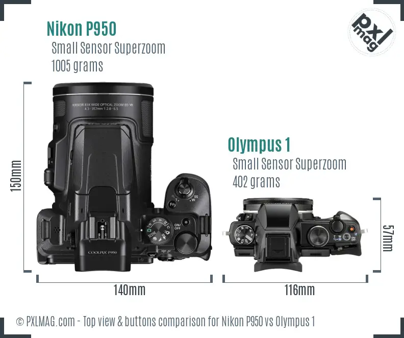 Nikon P950 vs Olympus 1 top view buttons comparison