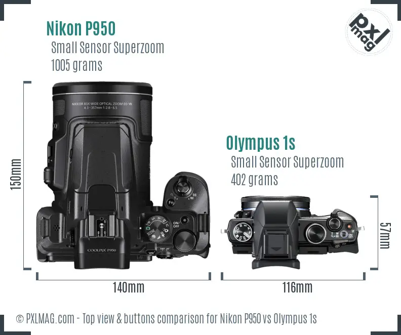 Nikon P950 vs Olympus 1s top view buttons comparison