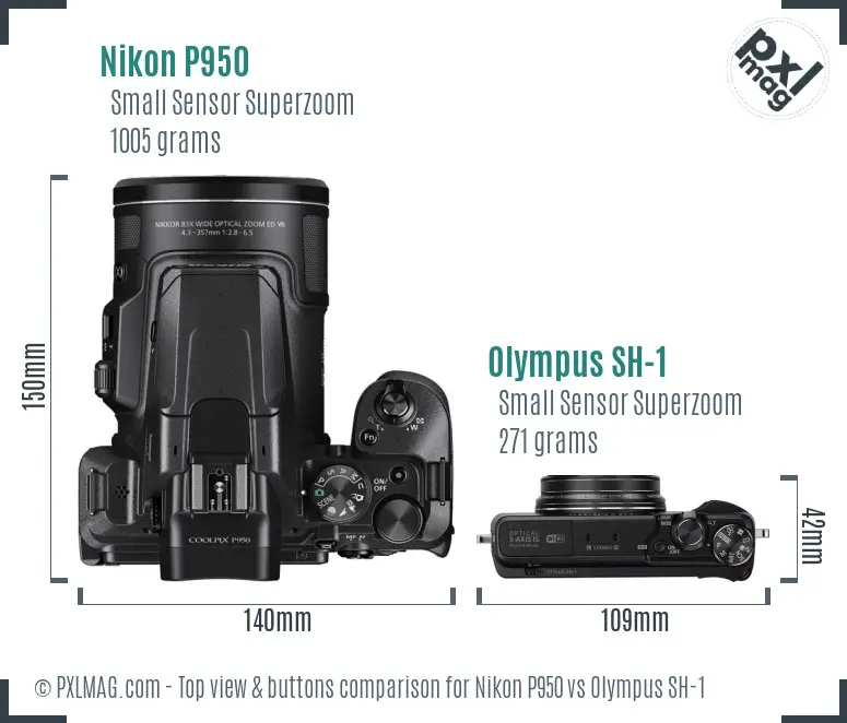 Nikon P950 vs Olympus SH-1 top view buttons comparison