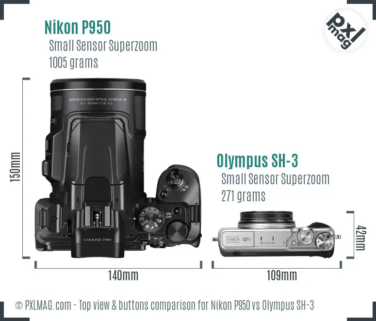Nikon P950 vs Olympus SH-3 top view buttons comparison