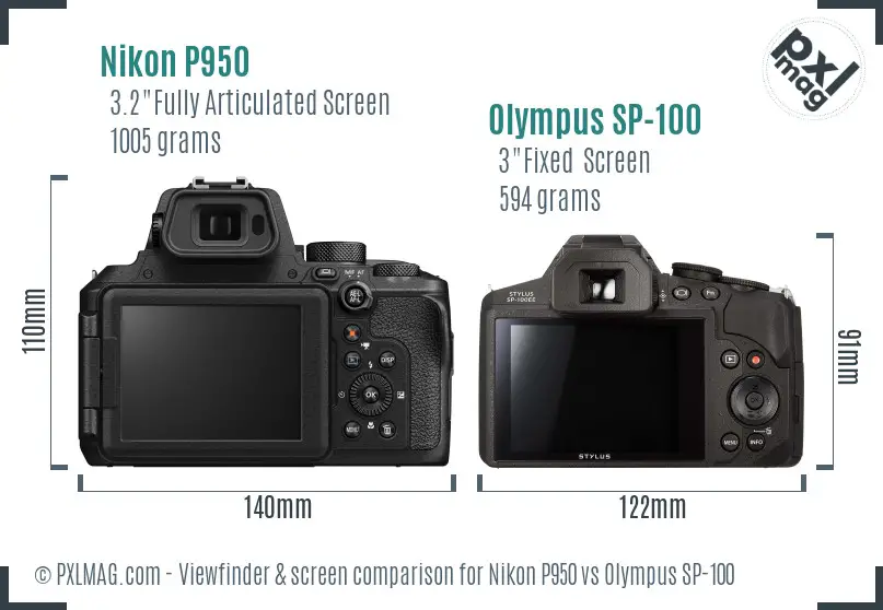 Nikon P950 vs Olympus SP-100 Screen and Viewfinder comparison