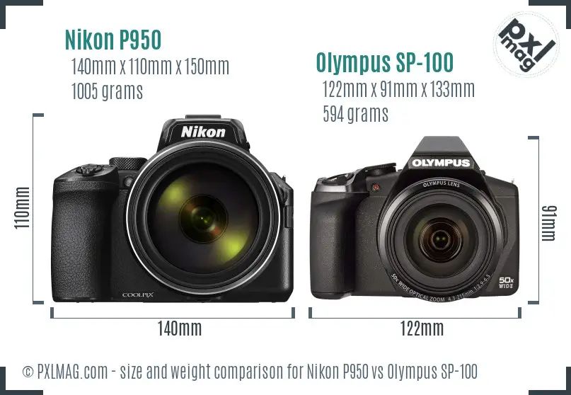 Nikon P950 vs Olympus SP-100 size comparison