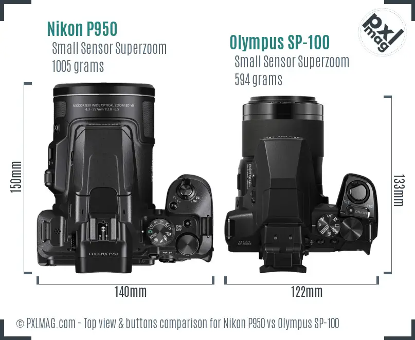 Nikon P950 vs Olympus SP-100 top view buttons comparison