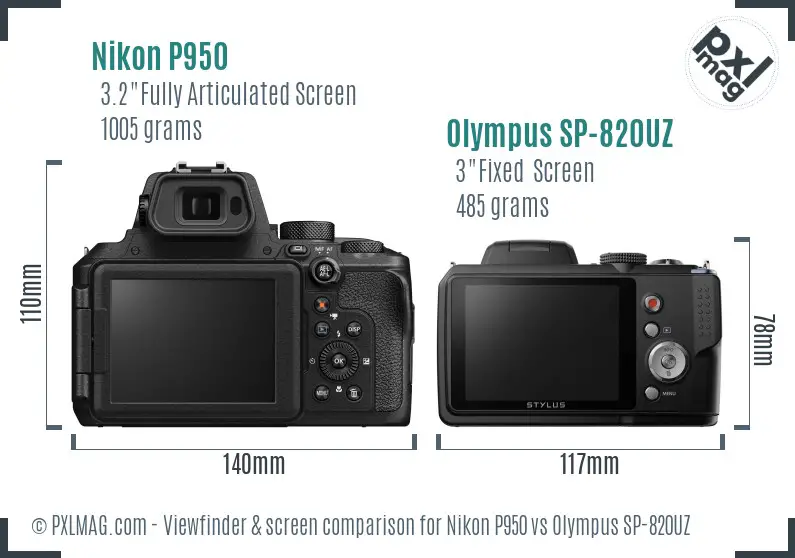 Nikon P950 vs Olympus SP-820UZ Screen and Viewfinder comparison