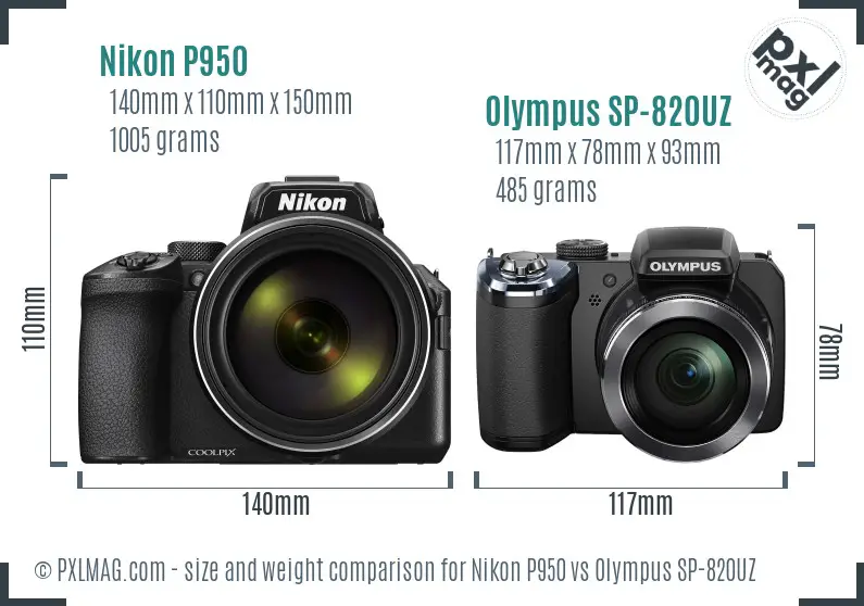Nikon P950 vs Olympus SP-820UZ size comparison