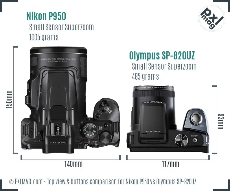Nikon P950 vs Olympus SP-820UZ top view buttons comparison
