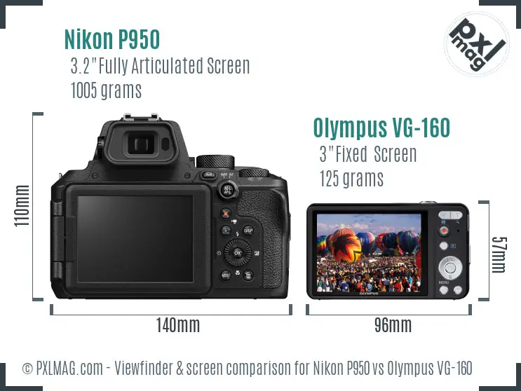 Nikon P950 vs Olympus VG-160 Screen and Viewfinder comparison