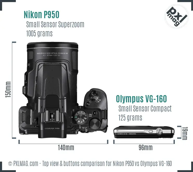 Nikon P950 vs Olympus VG-160 top view buttons comparison