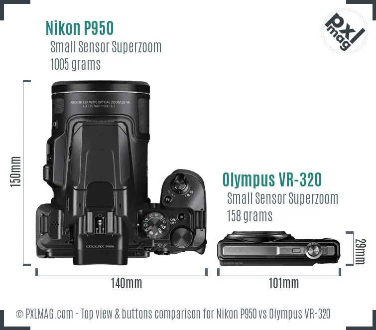 Nikon P950 vs Olympus VR-320 top view buttons comparison
