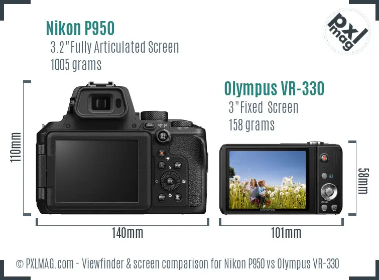 Nikon P950 vs Olympus VR-330 Screen and Viewfinder comparison