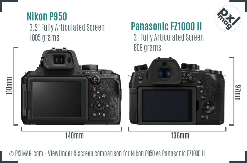 Nikon P950 vs Panasonic FZ1000 II Screen and Viewfinder comparison