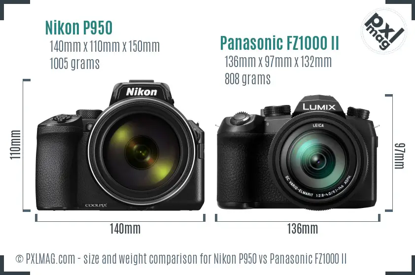 Nikon P950 vs Panasonic FZ1000 II size comparison