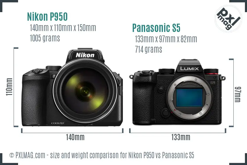 Nikon P950 vs Panasonic S5 size comparison