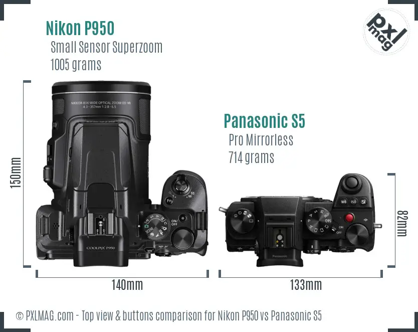 Nikon P950 vs Panasonic S5 top view buttons comparison