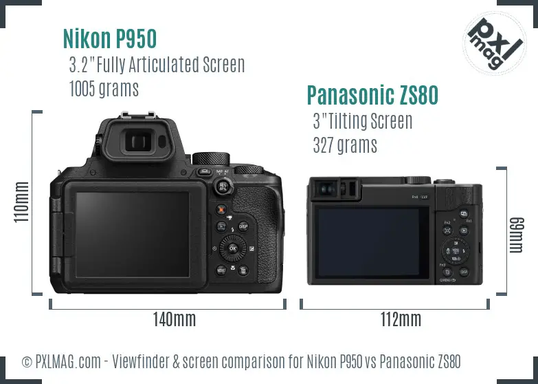 Nikon P950 vs Panasonic ZS80 Screen and Viewfinder comparison