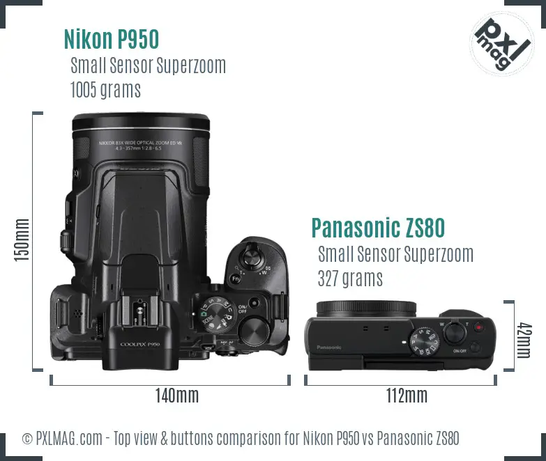 Nikon P950 vs Panasonic ZS80 top view buttons comparison