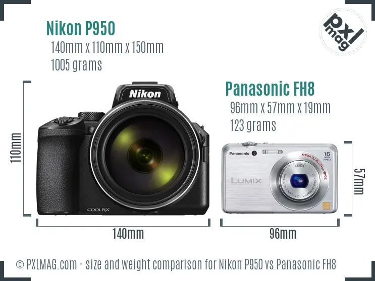Nikon P950 vs Panasonic FH8 size comparison