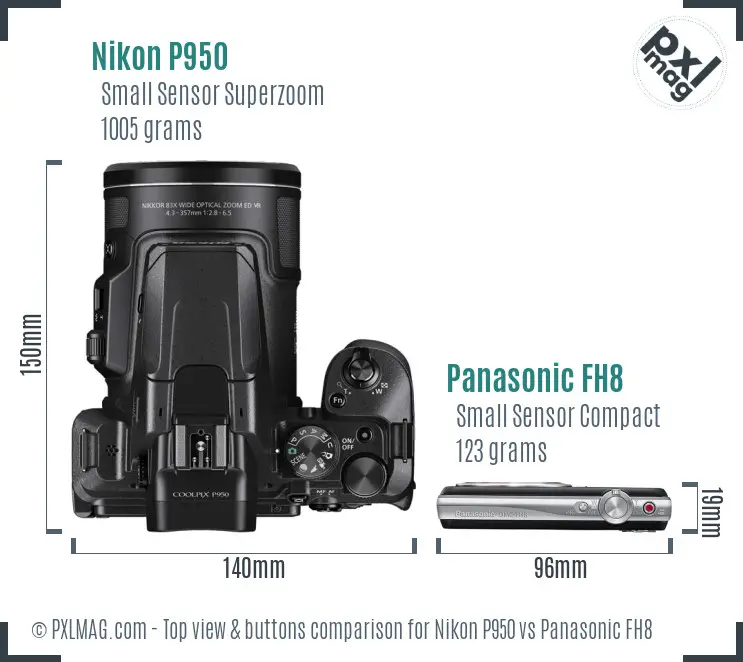 Nikon P950 vs Panasonic FH8 top view buttons comparison